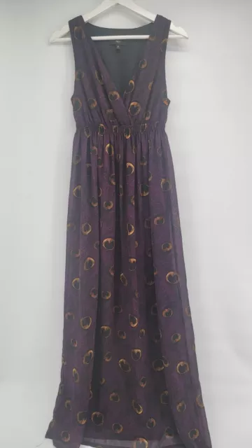 Womens Mossimo Purple Feather Print Maxi Dress Size S