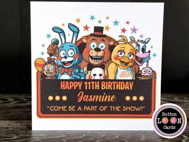 Biglietto di buon compleanno personalizzato fatto a mano FNAF Five Nights at Freddies QUALSIASI TESTO