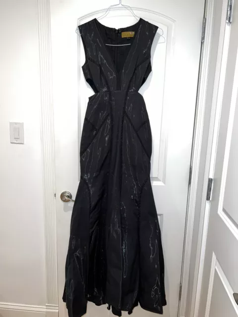 Nicole Miller Black Shimmery Long Dress with Cut Out Sides