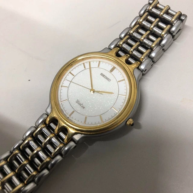 SEIKO Dolce 5E31-6A00 White Dial Gold Silver Quartz Men's Watch Vintage