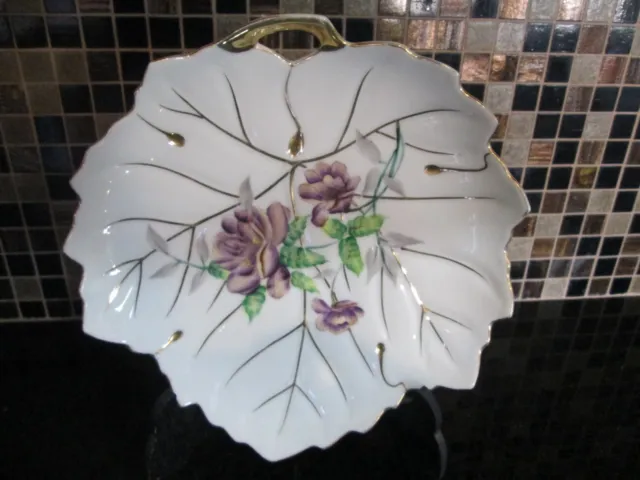 Vintage 9" Ucagco China Serving Plate Handpainted Leaf Purple Flowers Gold Trim
