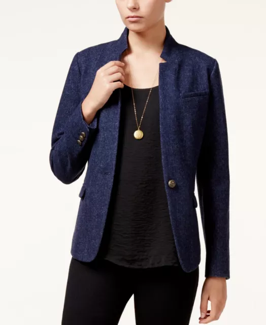 Maison Jules Women's Linen One-Button Blazer Jacket NAVY, Size Regular 10