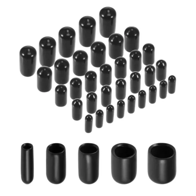 50pcs Black Screw Thread Protectors 3mm~9.5mm Rubber End Caps   Furniture Feet
