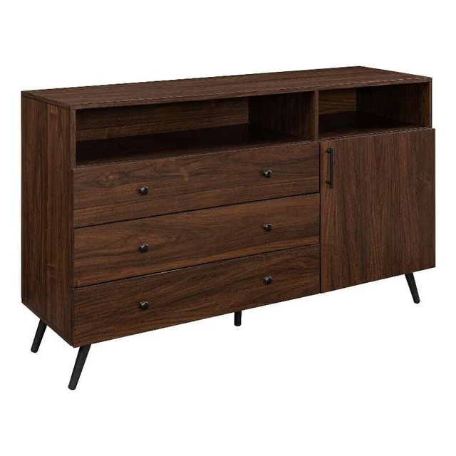52" Mid Century 3-Drawer 1-Door Wood Sideboard - Dark Walnut