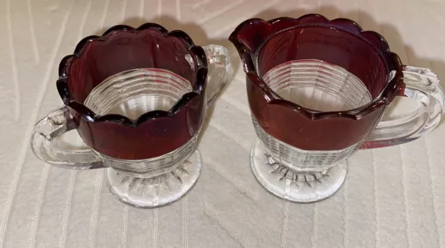 Ruby Flash Glass 2”  Creamer Sugar Bowl Antiques Miniatures