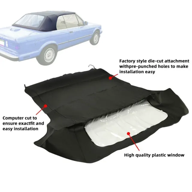 Convertible Soft Top & Plastic Window For BMW 3-Series E30 1986-1993 Black