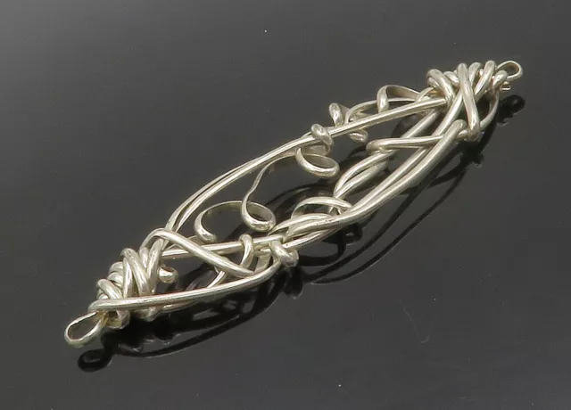 925 Sterling Silver - Vintage Modernist Wire Swirl Design Pendant - PT11353