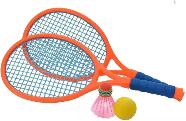 Plastic Neon Tennis Badminton Set Ball Shuttlecock Racket Kids Garden Summer Toy