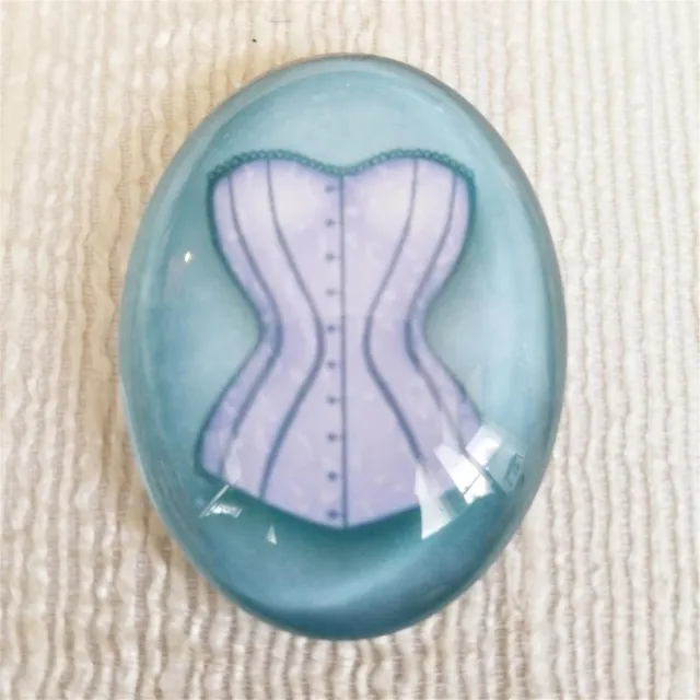 Victorian French Corset Lingerie Lavender Blue Glass Oval Cabochon 40x30mm