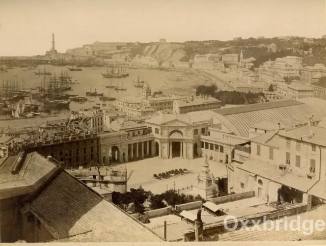 FORT GENOA ITALY PANORAMA Carriage Brougham ALBUMEN PHOTO Military Ships Navy