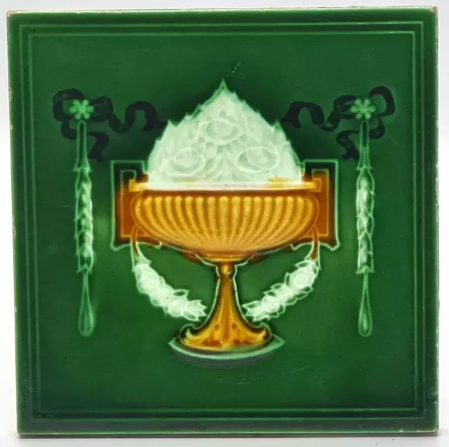 Antique Fireplace Tile Minton Hollins & Co Moulded Majolica C1906