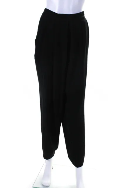 Eileen Fisher Womens Elastic Waistband Straight Leg Silk Pants Black Size Medium