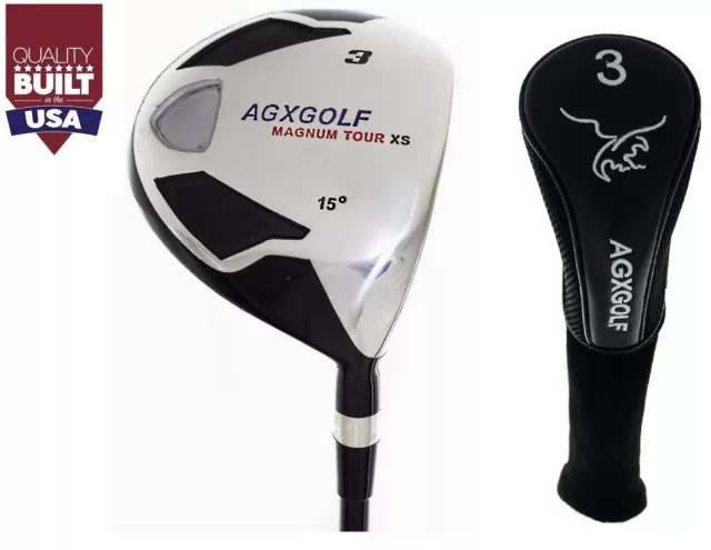 Senior Mens Right Hand Agxgolf Magnun Xs 3 Wood Graphite Shaft 15 Degree + Cover