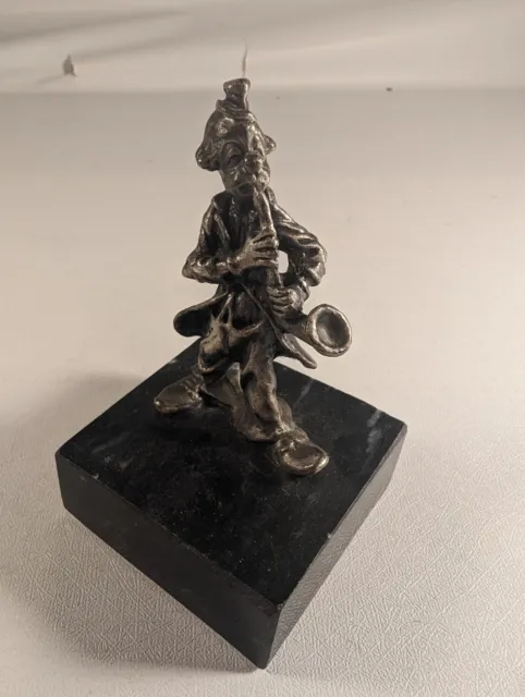 Pewter Clown Figurine On Marble Base Taiwan