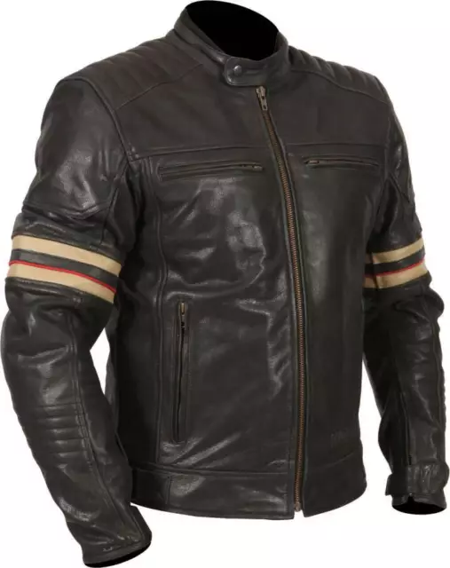 Weise Detroit Mens Leather Motorcycle Jacket Urban Retro Cafe Racer Style