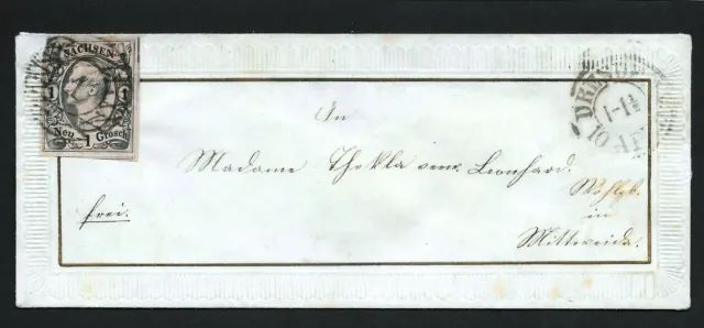Sachsen 1855  MiNr. 9I auf ZIERKUVERT eines Briefes nach Mittweida  BPP ATTEST