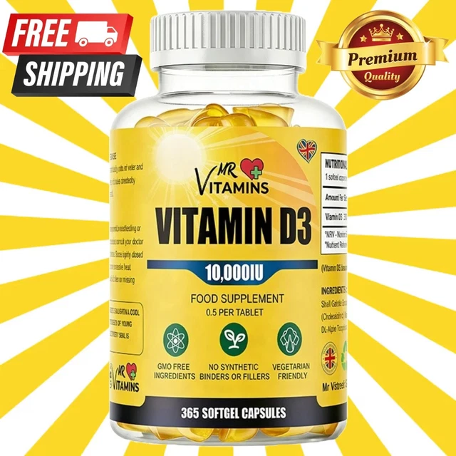 VITAMIN D3 10000 IU High Strength - 365 Softgels - Health & Immune ...