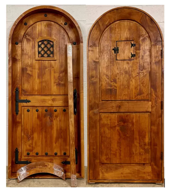 Alder 2" lumber arched door solid wood story book castle winery hardware Prehung