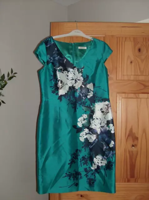 Jacques Vert Ladies Green Floral Short Sleeved Pencil Dress UK Size 12