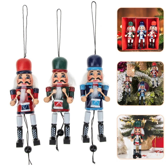 3 pz appeso schiaccianoci soldato Natale decorazione legno schiaccianoci stringa pu