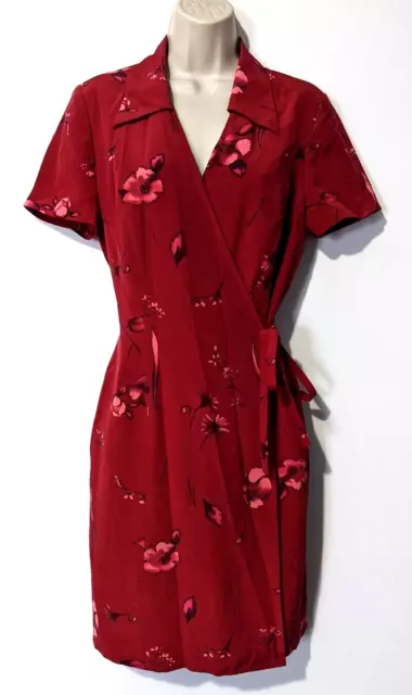 Patrick Petite Women's Floral Silk Wrap Dress Size 8 Short Sleeve Waist Tie EUC