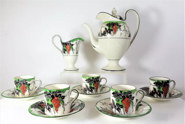 BURSLEY WARE Art Deco BACCHUS TEA/Coffee POT JUG CUPS & SAUCERS tea/coffee set