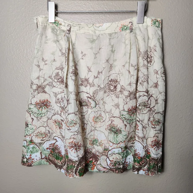 Elie Tahari 100% Linen Beige Floral Embroidered Flare Skirt-Size 12