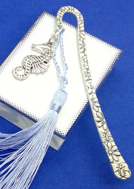 SEAHORSE +TASSEL Metal BOOKMARK *FREEPOST* Gift BOX READERS. MUM DAD FRIEND XMAS