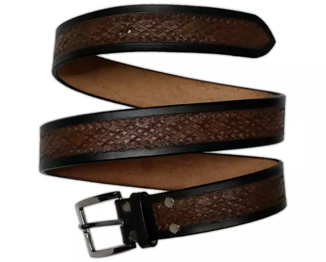 Mexican Black Diamond Tooled Rodeo Western Belt Genuine Leather Belts Unisex