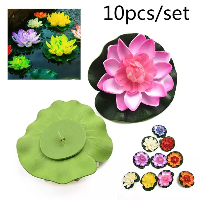 10cm/4 " Artificiel Lotus Fleur Réaliste Eau Lis Flottant Piscine Plantes