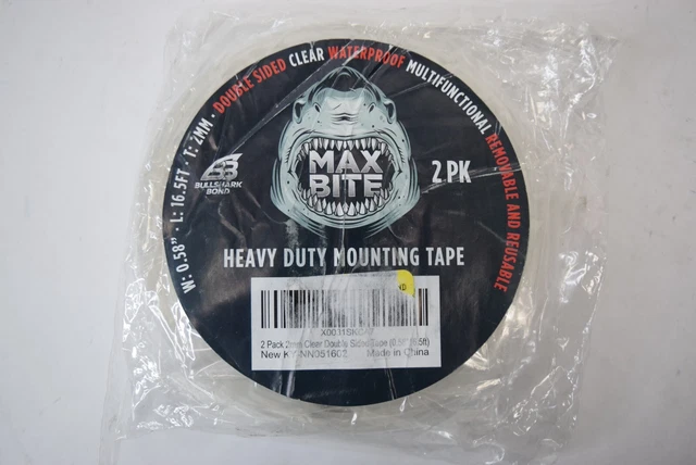 Cinta de montaje transparente de doble cara Bullshark Bond de 2 mm de 0,58" x 16,5' paquete de 2 rollos