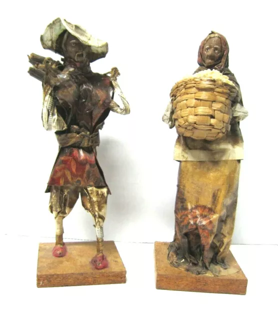 Vintage Handmade Mexican Paper Mache Folk Art Village Figurines Lot of 2