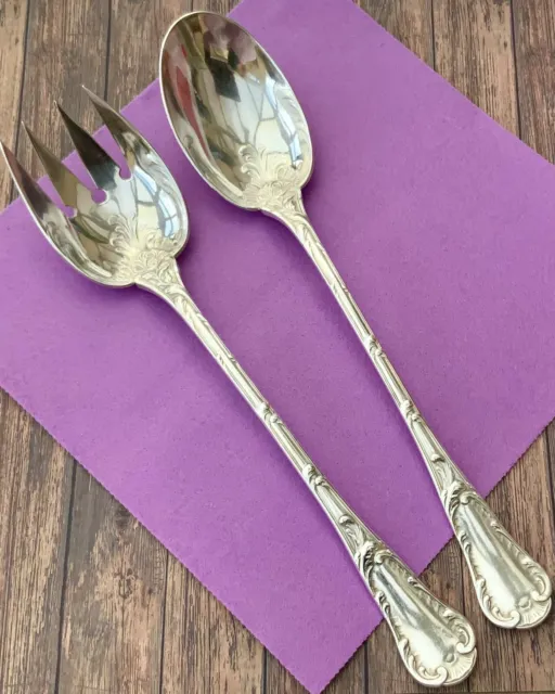 ELEGANT SERVING SPOON & FORK SET 28cm ORNATE ANTIQUE SILVER PLATE CUTLERY