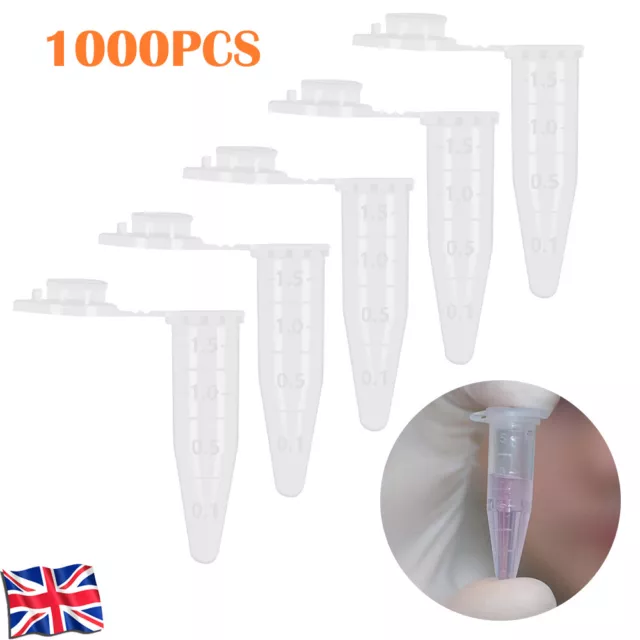 1000Pcs/set 1.5ml Clear Plastic Laboratory Micro Centrifuge Snap Lid Test Tubes