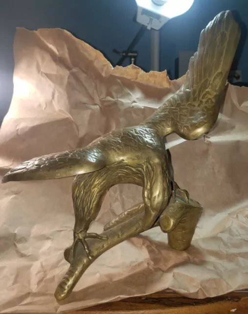 Large Cast Brass Bald Eagle on a Branch Sculpture Vintage Bird Statue