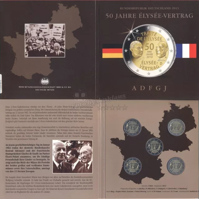 2013 Gemeinschaftsausgabe- 50 Jahre Èlysée-Vertrag , MDM-5x2€ Blister, A-J