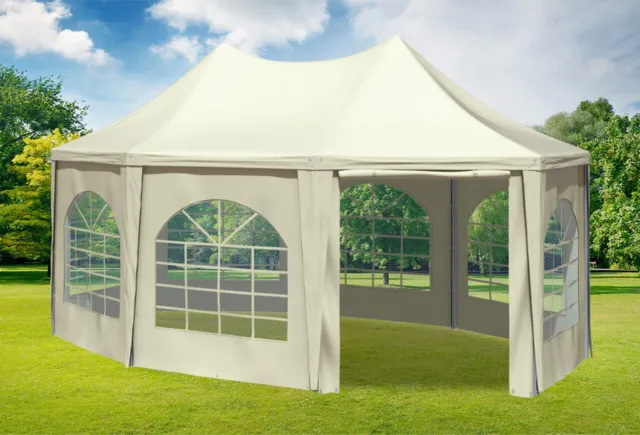 Gartenpavillon 4x5,5m PVC Beige Pagode Partyzelt Wasserdicht Fenster Eventzelt