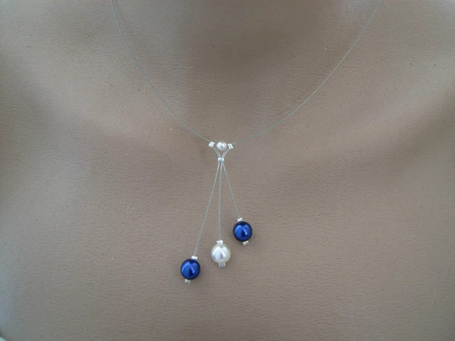Collier Fantaisie Bleu Turquoise & Ivoire - Pour Robe De Mariée Ou Soirée - Prix Doux