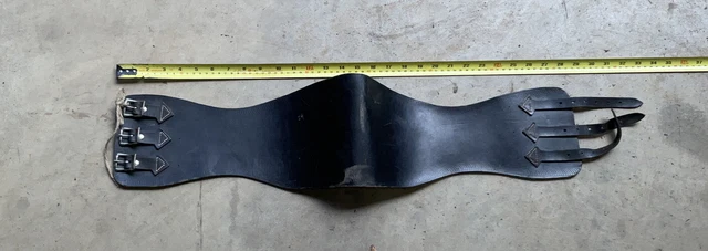 antique Vintage Harley style black leather motorcycle waist kidney belt buckle
