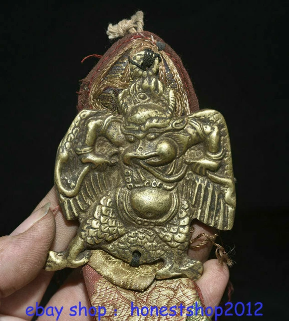 7.6" Rare Tibetan Bronze Redpoll Winged Garuda Bird Eagle Buddha Pendant