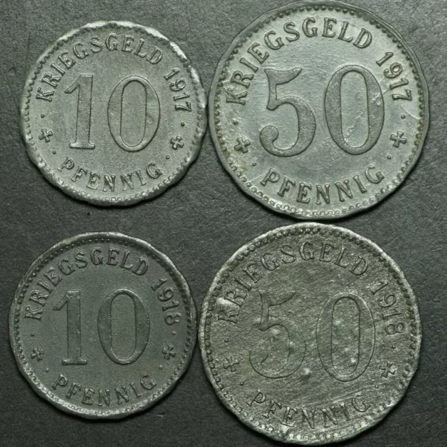 NOTGELD: 4 verschiedene Notmünzen 1917 & 1918. STADT HAGEN / WESTFALEN.