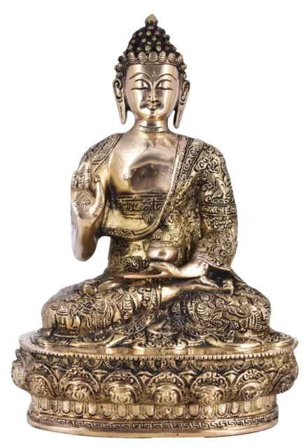 Estatua de Buda Shakyamuni de latón tallado intrincado de bendición de...