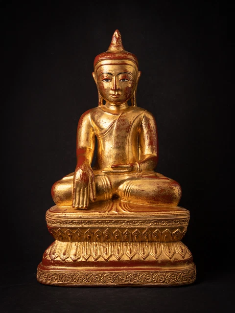 Antique wooden Burmese Buddha statue from Burma, 19th century