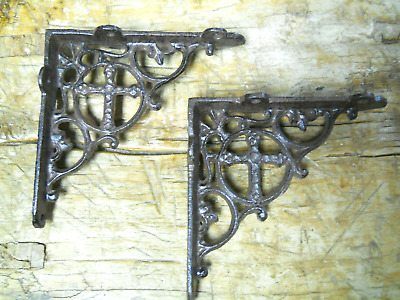 PAIR of cast iron Scaffold vintage old rustic wall shelf support brackets