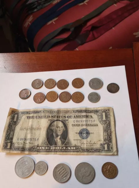 Lot 1935 Series D Blue Seal Note Silver Certificate $1.00 Coins Variety Vtg