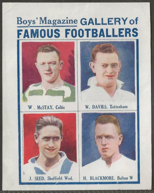 Boys Magazine-Gallery Of Famous Footballers 1931- Celtic Spurs Bolton Sheff Wed