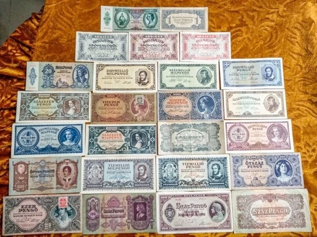 25 Hungary Pengo 10 - 1billion million pengo banknotes collection WW2 WWII 1946