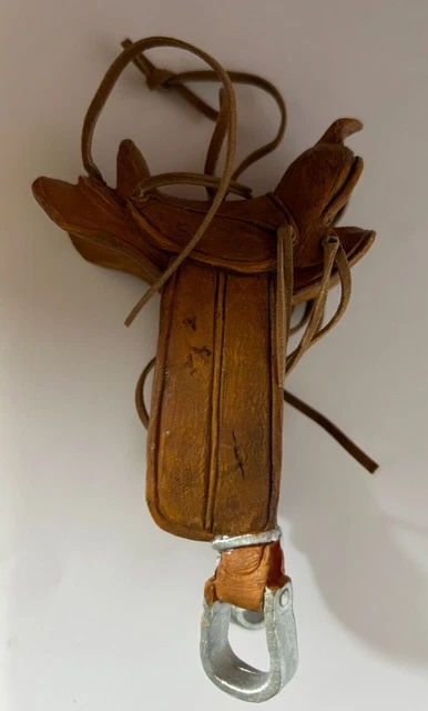 Vintage Folk Art Composite and Leather Western Miniature Saddle Stirrups (4)