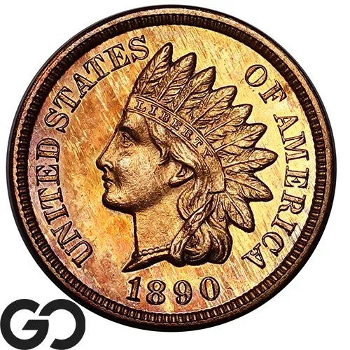 1890 Indian Head Cent Penny CAMEO PROOF, Super Nice Superb Gem PR++, Tough PF