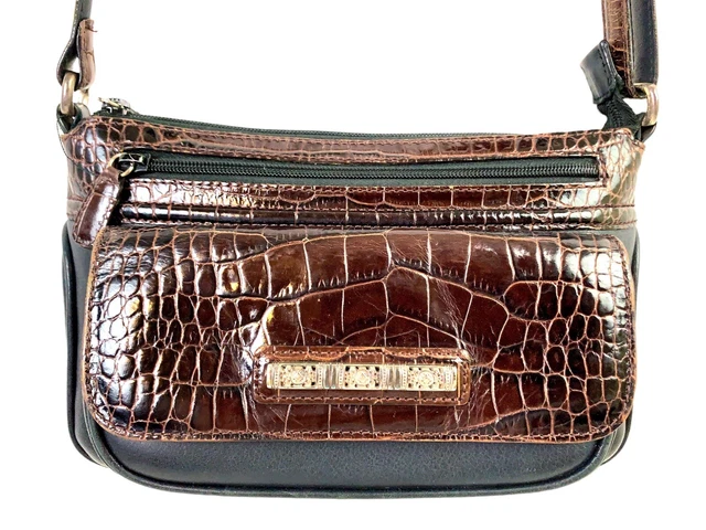 Brighton Crocodile Brown Leather Crossbody Wallet Purse Organizer Cell Phone EUC